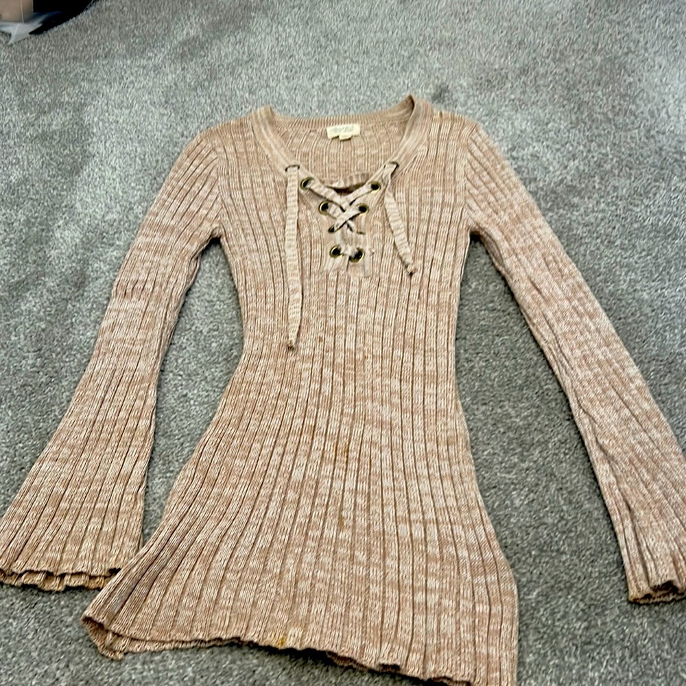 Sweater with lace up V neck size large